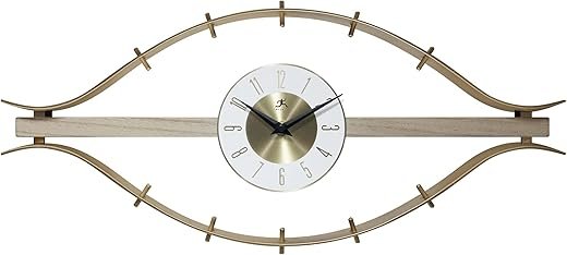 Infinity Instruments The Horus Retro Eye Wall Clock, 10 x 22 inch Gold Metal Decorative, Mid Century Modern, Quartz Movement, Battery Operated