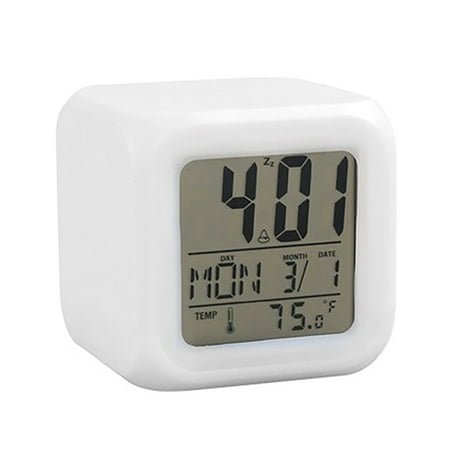 ionze Home Decor Digital Alarm Night Glowing Cube 7 Colors Clock LED Change LCD for Bedroom Child Home Accessories （White）