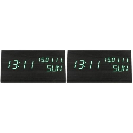 ITSELFER 2pcs Led Alarm Clock Wood Grain Sound Control Temperature Electric Clock Desk Alarm Digital Clock