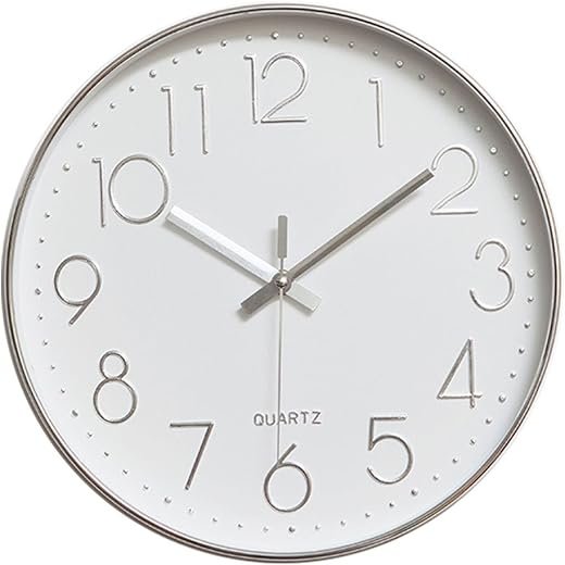 jomparis Modern 12" Battery Operated Non-Ticking Silent Sweep Movement Wall Clock Decorative for Office,Kitchen, Living Room, Bedroom, Bathroom Silver Plastic Frame