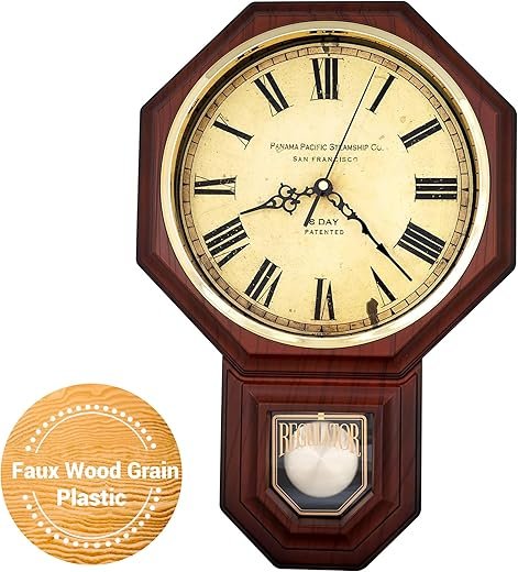 JUSTIME Traditional Schoolhouse Vintage Roman Pendulum Wall Clock Chimes Hourly with Westminster Melody. (PP-VR-DW Dark Wood Grain)