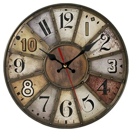 jxfwels Quartz Rustic Wooden Indoor Oversized Wall Clock, Silent Mechanism