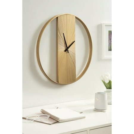 Kate and Laurel Ladd Modern Numberless Embossed Wood and Metal Round Wall Clock, 24 Inch Diameter, Gold, Decorative Minimal Metal and Wood Clock for Living Room Decor