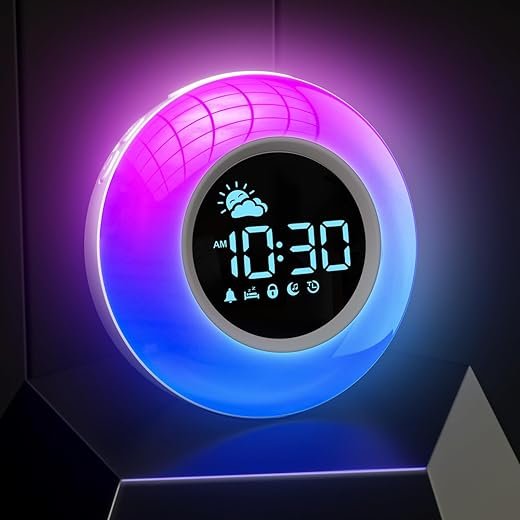 Kids Alarm Clock, Toddler Sleep Training Clock with Sound Machine, 12 Soothing Sounds, Child Lock - Dimmable Wake Up Clock, Digital Night Light Clock for Bedrooms, Gifts for Girls Boys Children 3-12