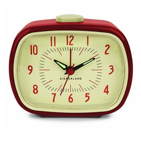 Kikkerland Retro Alarm Clock Red Vintage Old Time Classic Style Hands Glow Dark