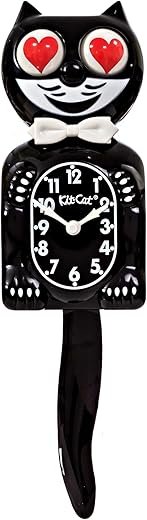 Kit Cat Klock Classic Black with Heart Eyes - Iconic Cat Clock with Moving Heart Eyes and Tail, Battery Operated Wall Clock, Made in USA, Perfect for Home Decor, Mid-Century Modern Clock, Unique Gift