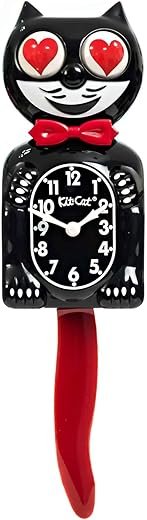 Kit Cat Klock Crimson Royale with Heart Eyes - Iconic Cat Clock with Moving Heart Eye and Tail, Battery Operated Wall Clock, Made in USA, Perfect for Home Decor, Mid Century Modern Clock