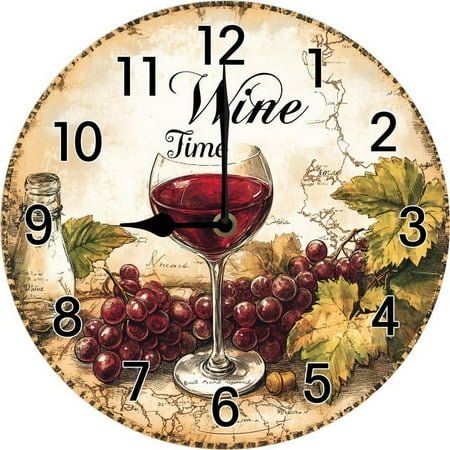 kitchen clock wine wall clock Battery Operated Silent Clock for Bars, Cafes, Home, Party, Office Decor 10 Inches Wooden Kitchen Dinning Room Decoration