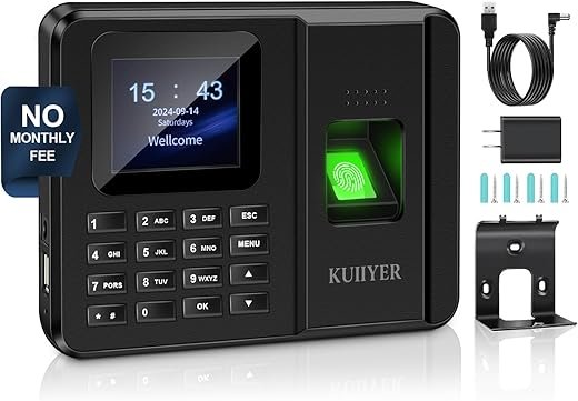 KUIIYER 2 in 1 Time Clocks for Employees Small Business (Fingerprint + Password) Employee Clock in & Out Machine Attendance Punch Clock Recorder Tracker for Small Businesses & Offices