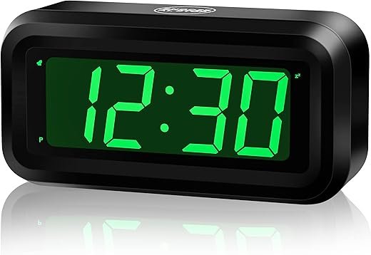 KWANWA Alarm Clock, Small Digital Clock, 1.2inch Green LED Clock, Adjustable Brightness, Dim Night Mode, 12H/24H, Battery Operated, Wall-Mounted, Snooze, Clock for Bedroom, Travel Clock, Kids Clock