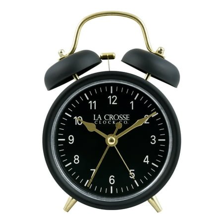 La Crosse Clock 3.95 in x 2.15 in Black Twin Bell Quartz Analog Alarm Clock, 617-3314BG