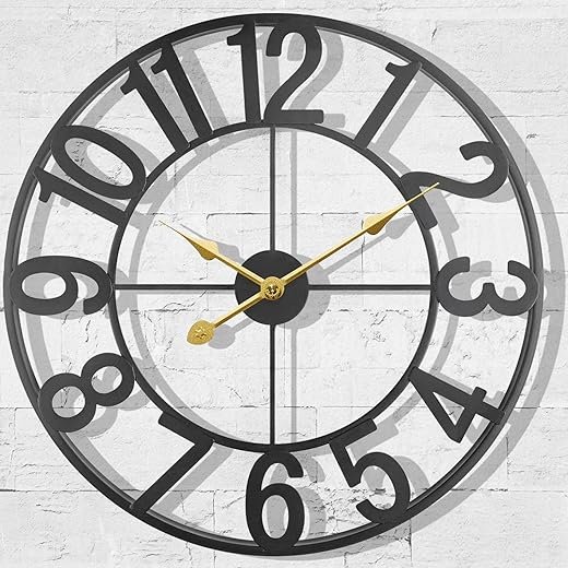 Large Outdoor Wall Clock, Patio Decorative Wall Clock Silent Non Ticking Battery Operated, 24 Inch Modern Black Metal Wall Clock for Pool Area, Living Room, Farmhouse, Kitchen