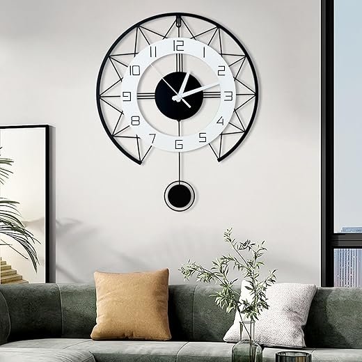 Large Wall Clock for Living Room Decor, Modern Silent Wall Clocks with Pendulum for Home House Kitchen Bedroom Office, 20inch Big Decorative Clock Battery Operated Non Ticking Decoration Clocks Wall