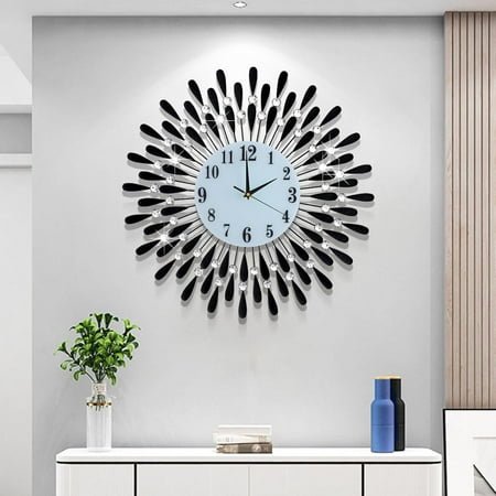 Large Wall Clock Metal Decorative Wall Clocks 3D Non-Ticking Silent Quartz Clocks with Arabic Numerals for Living Room Home Kitchen Decor