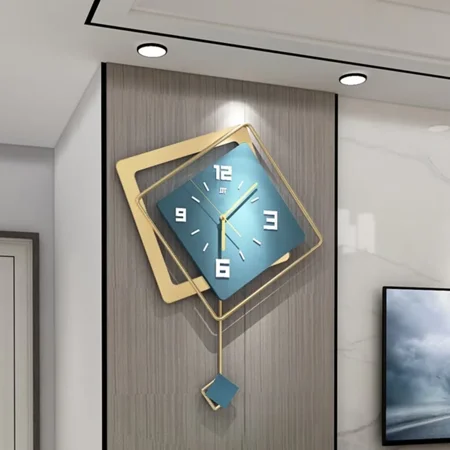 Large Wall Clocks for Living Room Decor Modern Silent Pendulum Wall Clocks Battery Operated Non Ticking for Bedroom Office Kitchen Decorative Square Wood Clock Wall Art Decor for Home Indoor