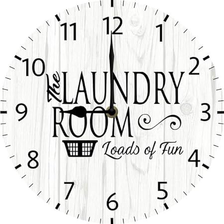 Laundry Room Wall Art Laundry Room Wall Clock Vintage Wooden Battery Operated Non Ticking 10 inch Clock Silent Art Rustic Wood Clock for Home Bedroom Kitchen Office