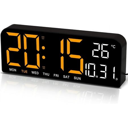 LED Digital Wall Clock Decorative, 10 Digital Alarm Clocks for Bedrooms, Digital Clock Large Display with Temperature/Countdown/Auto Dimmer/Snooze - 12/24H, Modern Wall Clock Digital for Kids