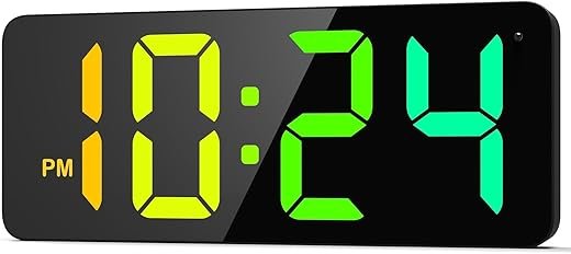 LED Digital Wall Clock with Dynamic RGB Display, Big Digits, Auto-Brightness, 12/24Hr Format, Modern Electric Small Silent Wall Clock for Living Room, Bedroom, Classroom, Farmhouse, Kitchen, Office