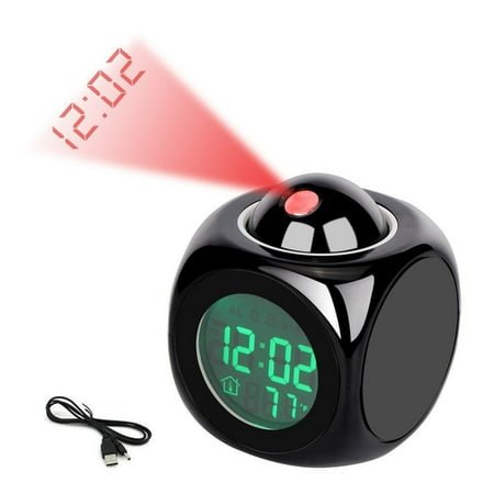 LED Projection Alarm Clock for Bedroom Ceiling - USB Powered Digital Display