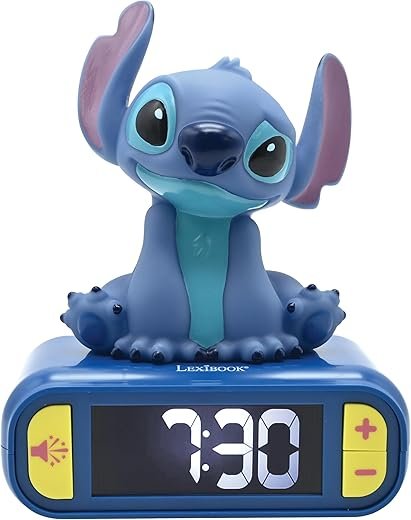 Lexibook, Disney Stitch, Stitch Nightlight Alarm Clock, Sounds and Melodies, LCD Backlit Screen, Luminous, Snooze, Blue, RL800D