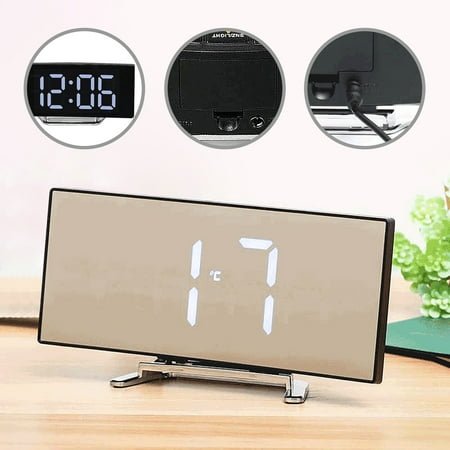 Lingouzi Table Clock Large Screen LED Curved Screen Alarm Clock Intelligent Electronic Digital Clock For Bedroom Office