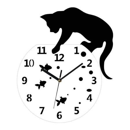 loud alarm clock wall clock for office Cat On A Fishbowl Adorable Wall Watch Art Wall Clock Cat And Fish Home Kitty Cat Modern Design Wall Clock Cat Pet Lovers