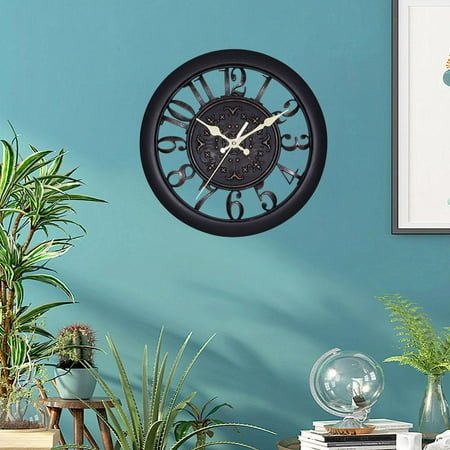 LOVIVER 11 inch Retro Wall Clock with Number European Battery Operated Decorative Indoor Round Vintage Wall Clock for Office Bedroom Living Room Kitchen