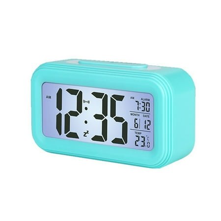 Luminous Silent Alarm Clock Large-Screen Lcd Electronic Clock Timekeeping Photosensitive Smart Clock Electronic Alarm Clock(Blue)