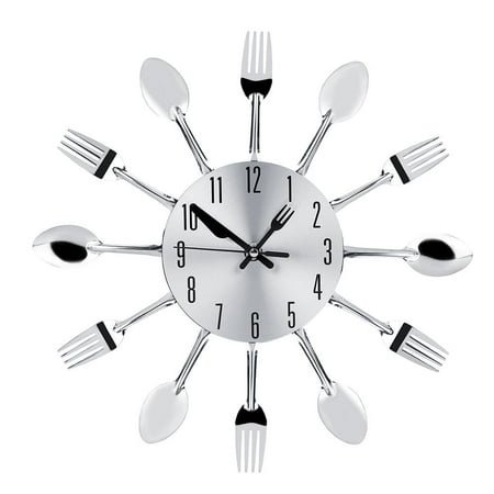 LYUMO Noiseless Stainless Steel Cutlery Clock Knife and Fork Spoon Wall Clock Kitchen Decoration,Knife and Fork Wall Clock