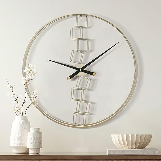 Micasso Modern Large Wall Clock, Blocks Design Metal Minimalist Silent Clock, Round Non-Ticking Battery Operated Wall Clocks for Office,Living Room,Kitchen,Dining Room.