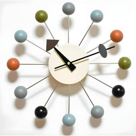 Mid-Century Modern Starburst Wall Clock, 24-Inch, Retro Atomic Ball Design with Multi-Color Spheres, Decorative Vintage-Inspired Clock for Living Room, Kitchen, Office,