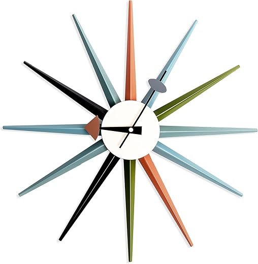 Mid Century Wall Clock - Wooden Starburst Clock Replica George Nelson for Decorative Office Wall Living Room