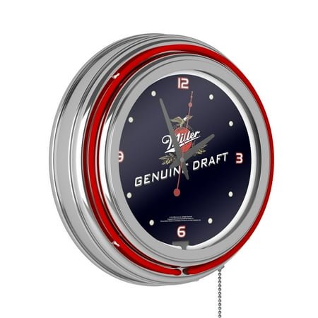 Miller Genuine Draft Retro Neon Analog Wall Clock with Pull Chain