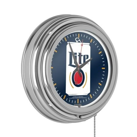 Miller Lite Minimalist Can Retro Neon Analog Wall Clock with Pull Chain