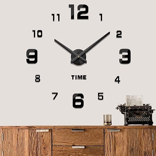 Mintime Modern Frameless DIY Wall Clock Large 3D Wall Watch Mirror Numbers for Home Office Decorations