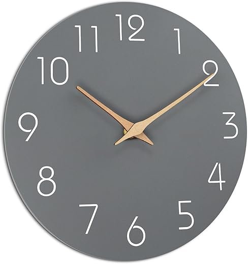 Mosewa Large Wall Clock 16 Inch Gray Modern Flatwood Silent Non Ticking Battery Operated Decorative for Bedroom Bathroom Living Room Kitchen Home Office Hotel