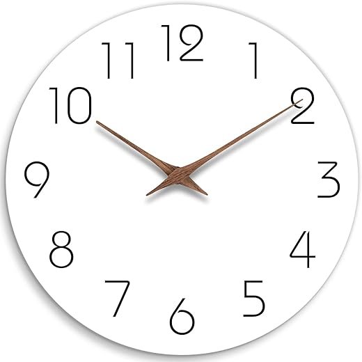 Mosewa Wall Clock 14 Inch White Silent Non Ticking Battery Operated Simple Minimalist Wooden Clock Decorative for Kitchen Bathroom Home Bedroom Living Room Office