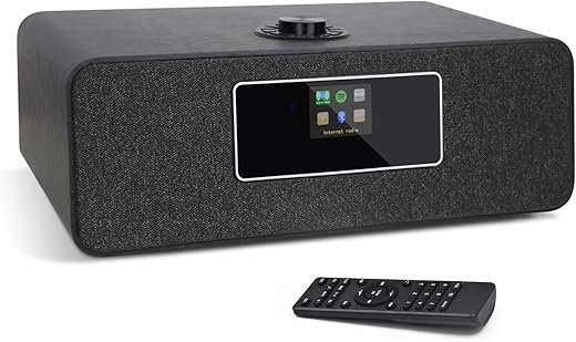 MS3 Stereo Smart Music System with Internet Radio, FM Digital Radio,Clock Radio,Spotify Connect,Bluetooth Speaker,WiFi Speaker,Headphone-Out,Alarms,Presets,Remote and App Control–Black Oak