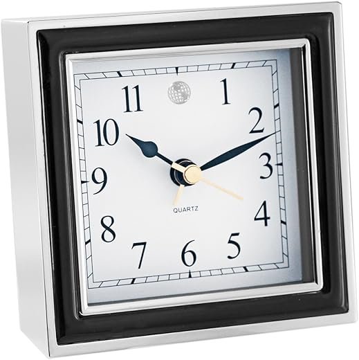 Natico Alarm Clock, Black Enamel and Silver