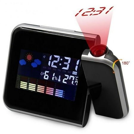 New Digital Alarm Clock Wall Projection Weather LCD Screen Snooze Alarm Dual Laser Rotatable Clock Color Display Desk Watch