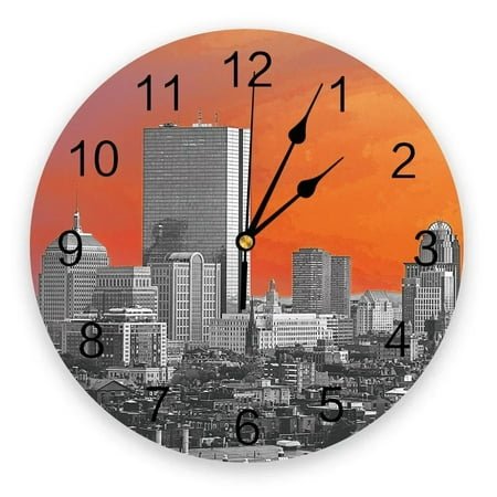 New York City Night Round Wall Clock for Home Decor Living Room No Ticking Sound Modern Creative Wall Clocks（10 Inch）