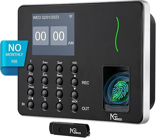 NGTeco Time Clocks for Employees Small Business, W3 2.4GHz WiFi Biometric Fingerprint Time Card Machine, Office Punch Clock Automatic in and Out with iOS/Android App No Monthly Fees