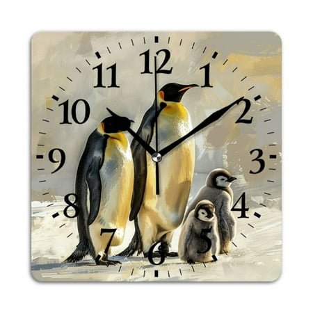 Non-Ticking Silent Wall Clocks Battery Operated Personalized Decor Clock for Living Room,Bedroom-Oil Painting Of Emperor Penguins With Chicks(10inch)