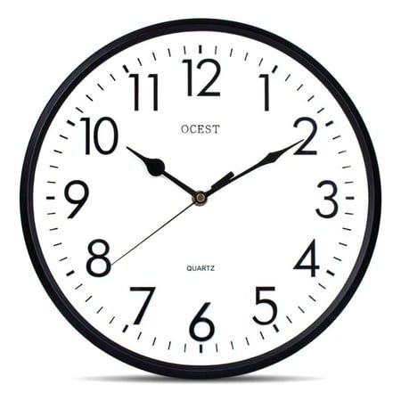 OCEST 12 Outdoor Indoor Wall Clock Quartz with 3D Numeral for Classroom School Office Kitchen Living Room Decor-Black and White Classic Design