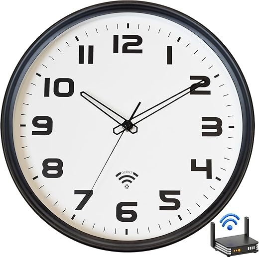 OCEST Wall Clock 12Inch - Analog Wi-Fi Wall Clock - Sets Automatically - Automatic Daylight Saving Time - Easy to Read - Silent Battery Operated for Living Room Bedroom Office School Kitchen