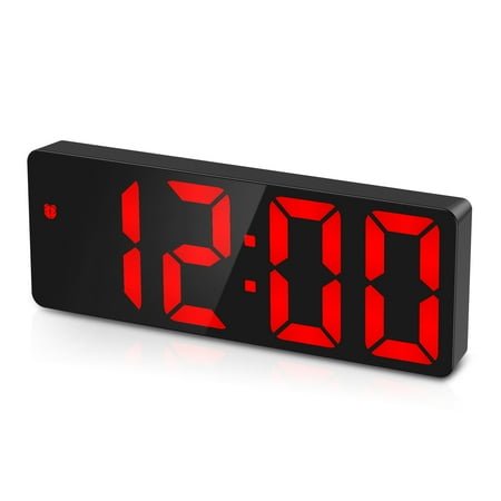 ORIA Digital Alarm Clock for Bedrooms, LED Clock Large Numbers, Easy to Set Digital Clock with Temperature Display Adjustable Brightness Voice Control(Red)