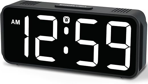 Peakeep Small Digital Alarm Clock Plug in for Bedrooms Bedside, Tiny Electric Clock Large Big Numbers Display Battery Backup for Desk Table, 6 Dimmers, 5 Adjustable Alarm Volume (White)