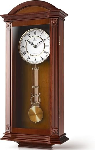 Pendulum Wall Clock Battery Operated - Large, Wooden Hanging Grandfather Wall Clock with Pendulum, 27x11 - Quiet, Made with Real Wood for Living Room Decor, Office & Home Décor Gift