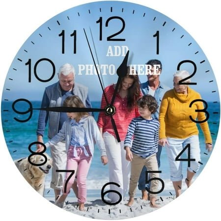 Personalized Photo Clock Custom Digital Living Room Wall Clock Non Ticking Silent Customized Round Wall Clocks with Picture Image Text Create Own Clock for Family Friends Romantic Housewarming Gift