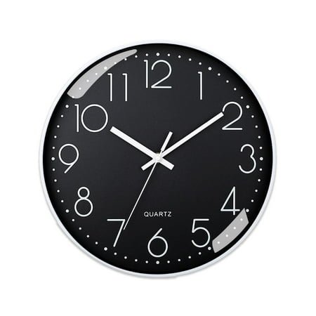 PFDDRW Wall Clock Silent Non Ticking 8 Inch Quartz round Clock Battery Operate K (White frame black background)